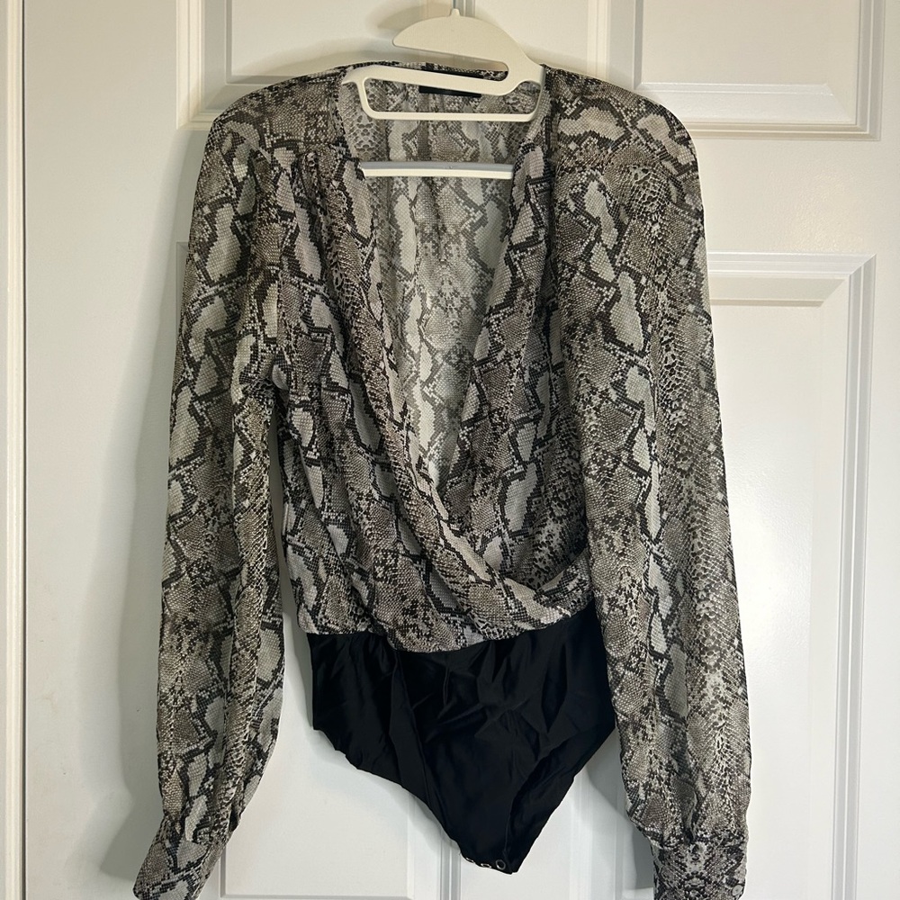 Snake print deep neck/chest bodysuit